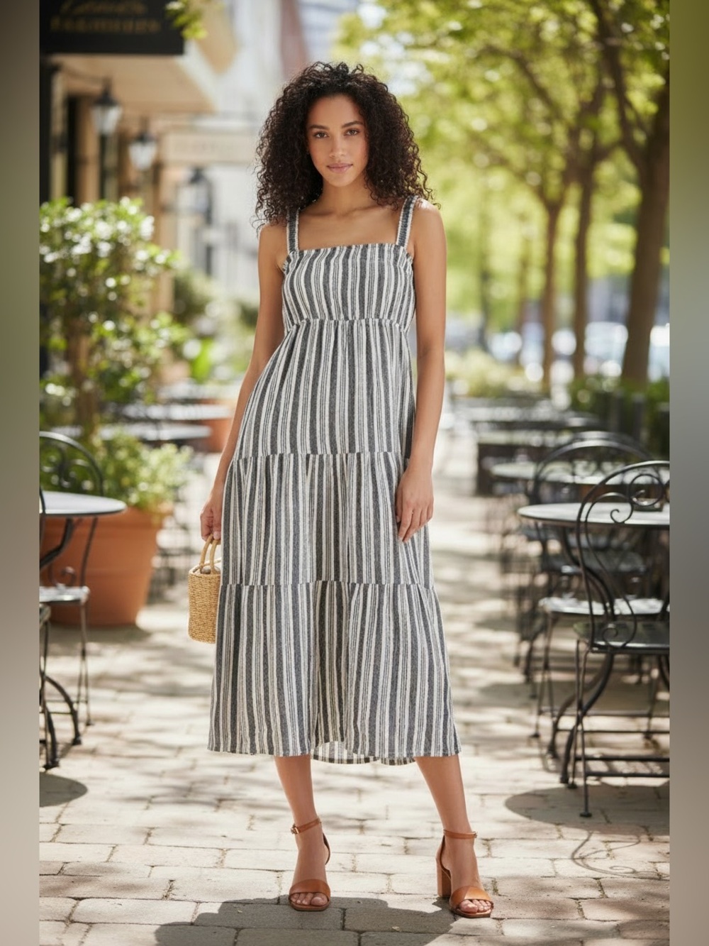 NWT Steve Madden Alissa Striped Cotton Gauze Tiered Midi Sundress Large